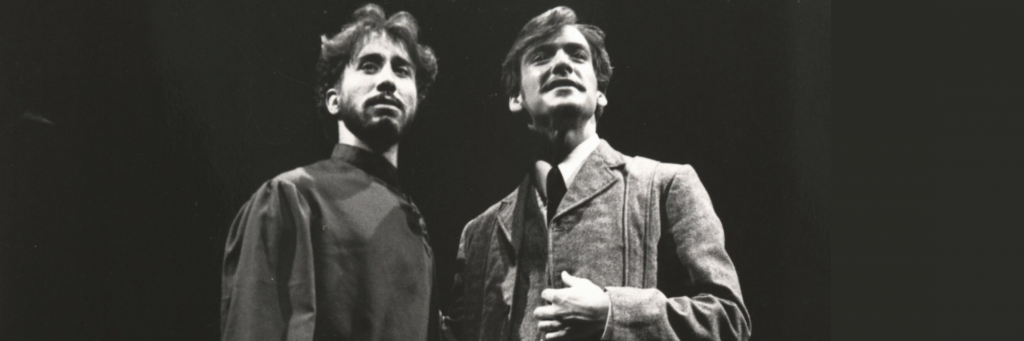 In a scene from Uncle Vanya, two men look out past the audience toward a better future.